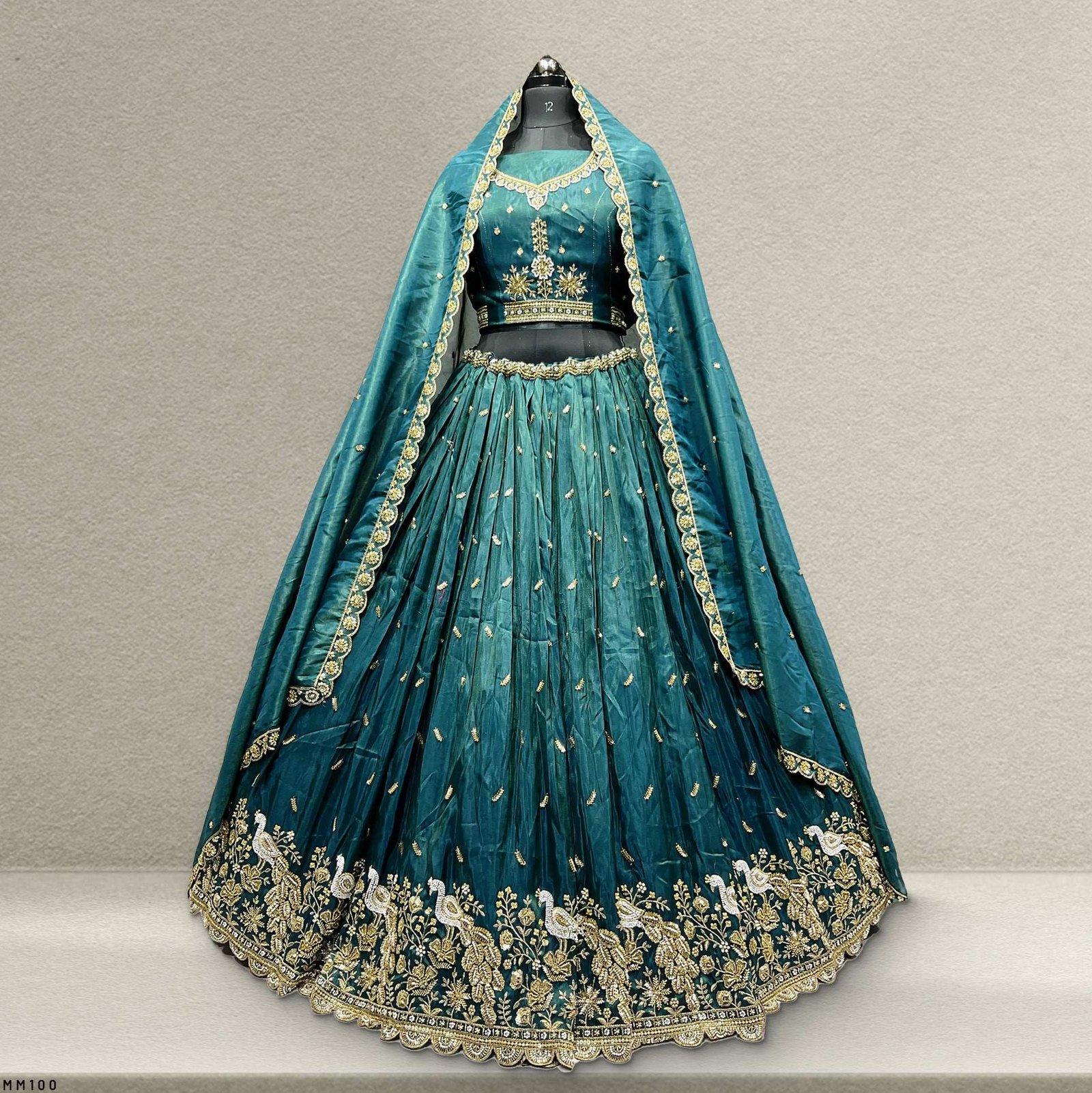 Aisha - Beads Cutdana Work Tissue Silk Sider Lehenga - Blue