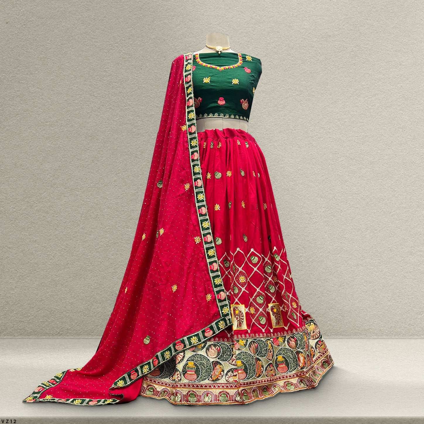 Aisha - Gharchola Pattern Embroidered Georgette Lehenga Set