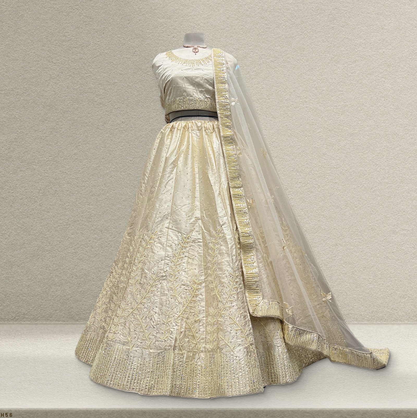 Aisha - Silk Moti Handwork Monotone Off White Sider Lehenga