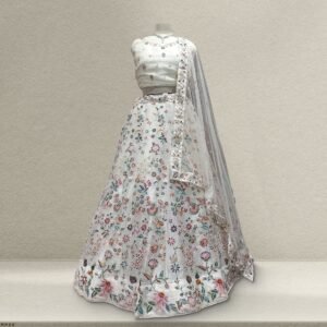 Aisha - Soft Net Threadwork White Partywear Lehenga