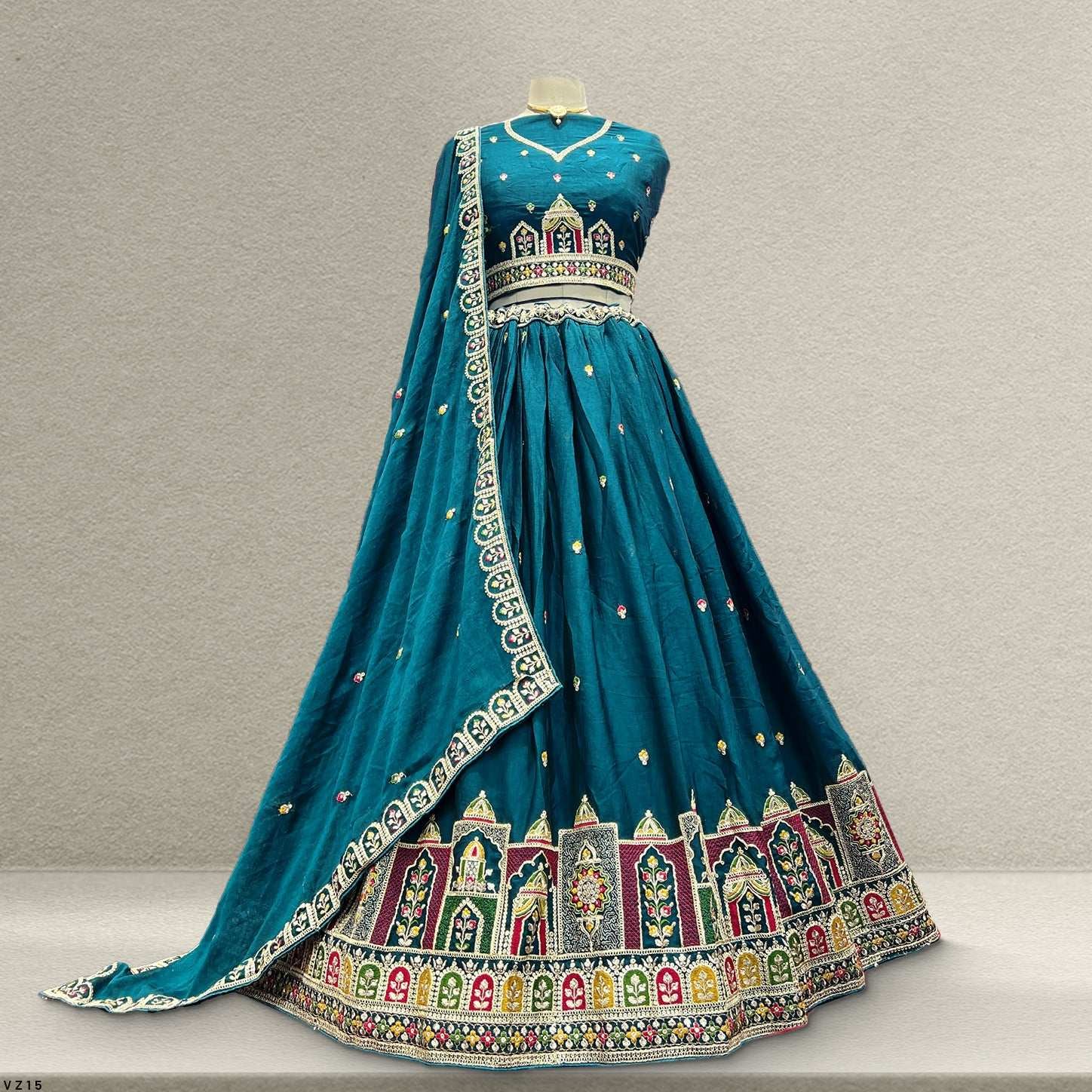 Aisha - Zari & Thread Embroidered Georgette Lehenga Set