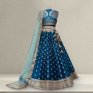 Booti Work Raw Silk Blue Lehenga: Sabyasachi-Inspired Royal Baggi Collection