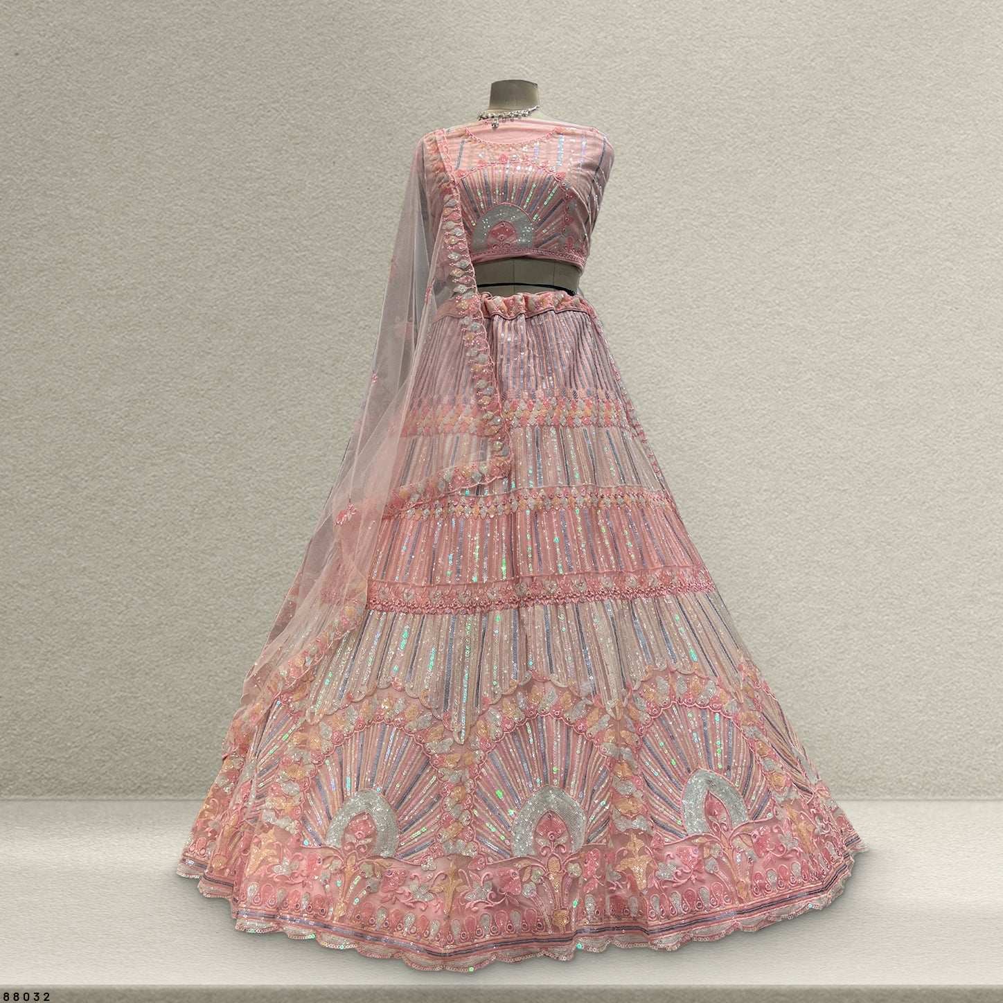 Butterfly - Partywear Soft Pink Sequins Flared Lehenga