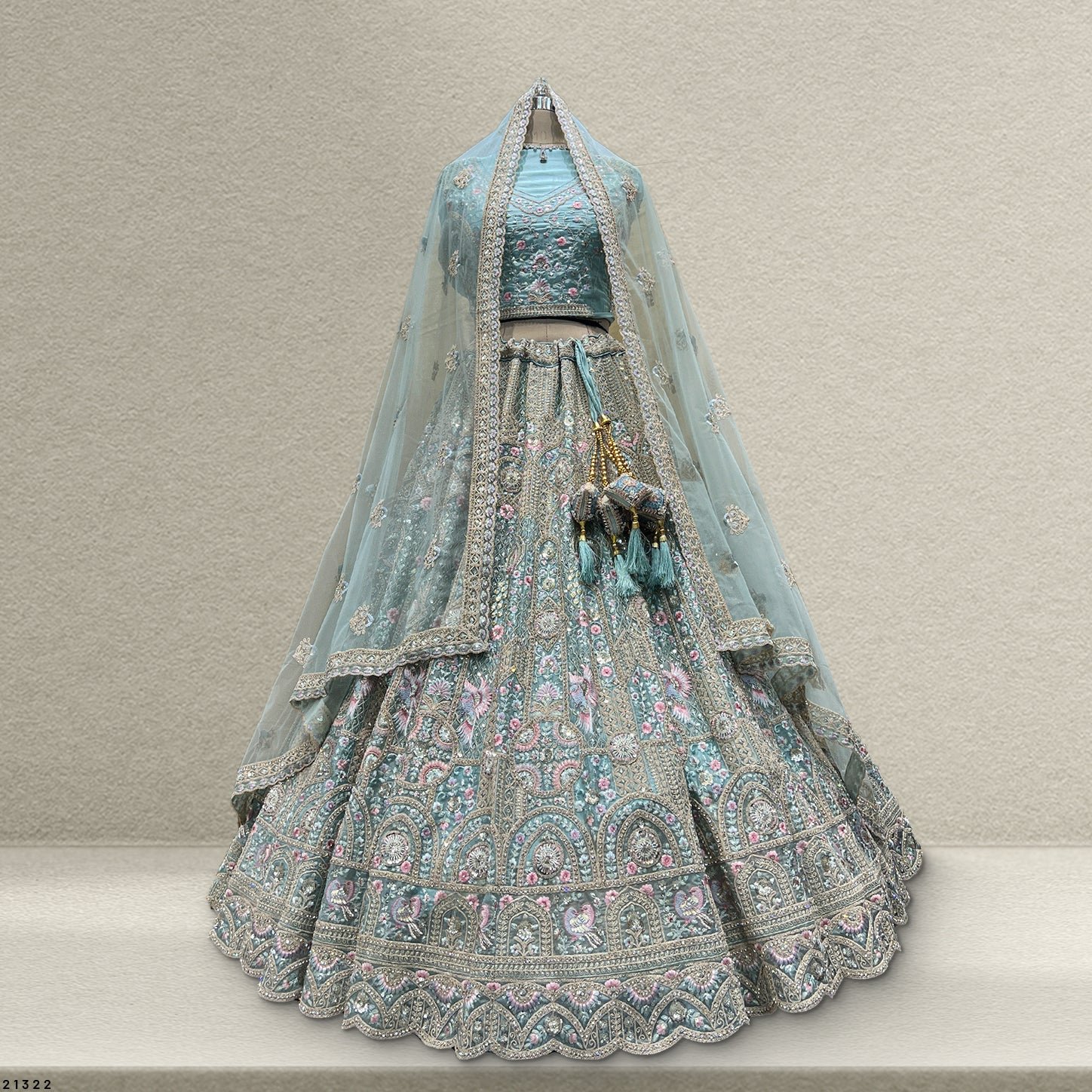Cherry Blossom - Big Flair Flowy Reception Engagement Lehenga Powder Blue