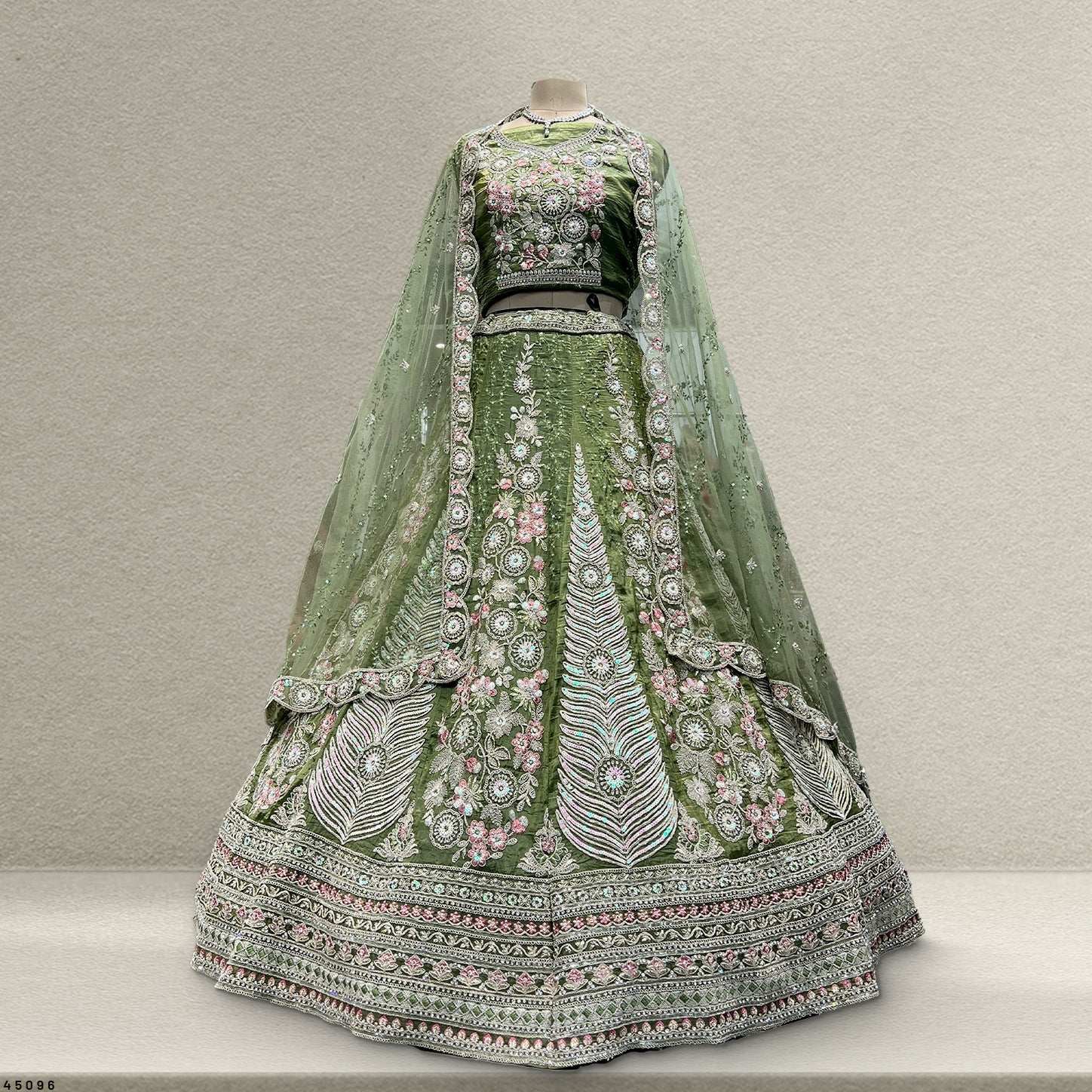 Cherry Blossom - Sequins Stone Work Designer Reception Engagement Lehenga Pista Color