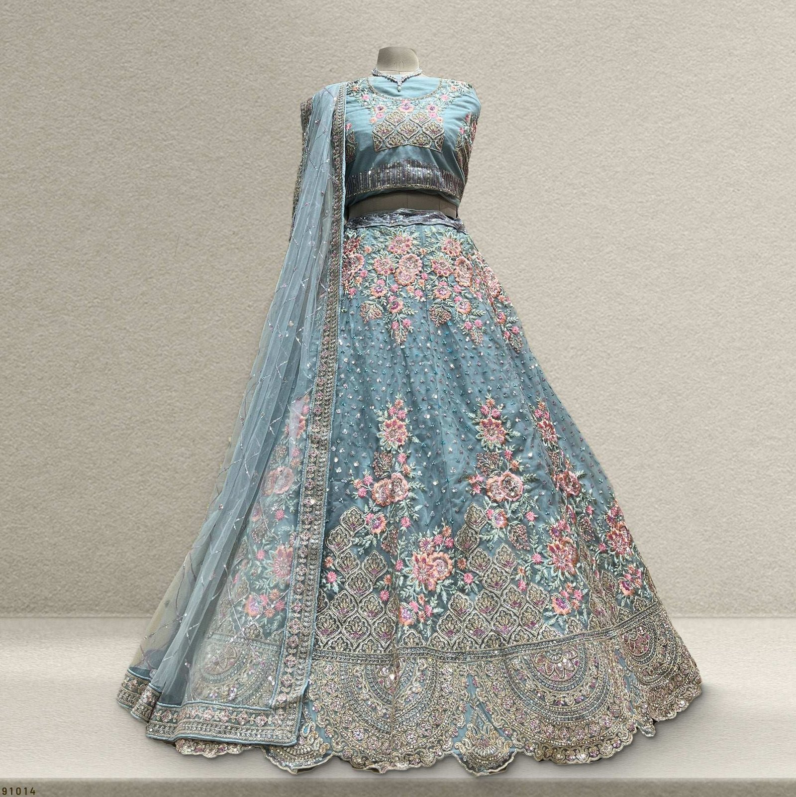 Cherry Blossom -  The Modern Sky Blue Lehenga for Reception Engagement