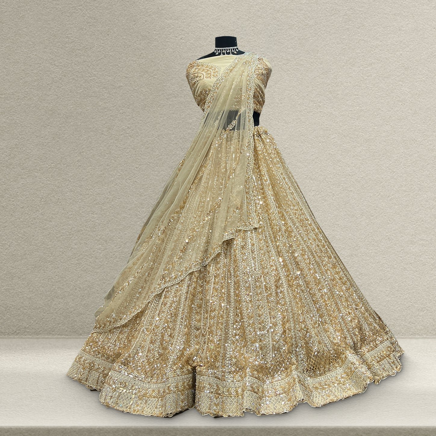 Cherry Blossom  -  The Modern Ivory Lehenga for Reception for Bride
