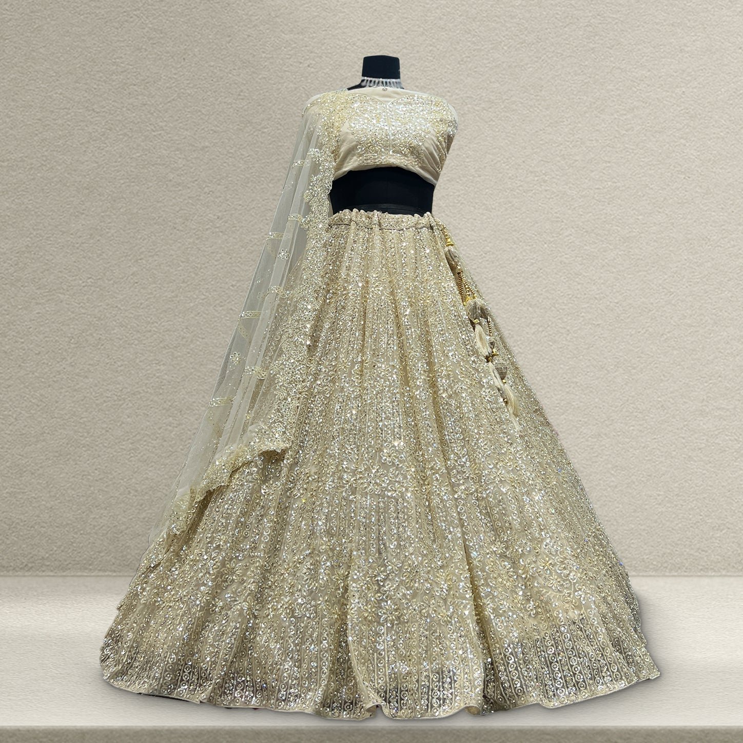 Cherry Blossom  -  The Modern Ivory Lehenga for Reception for Bride