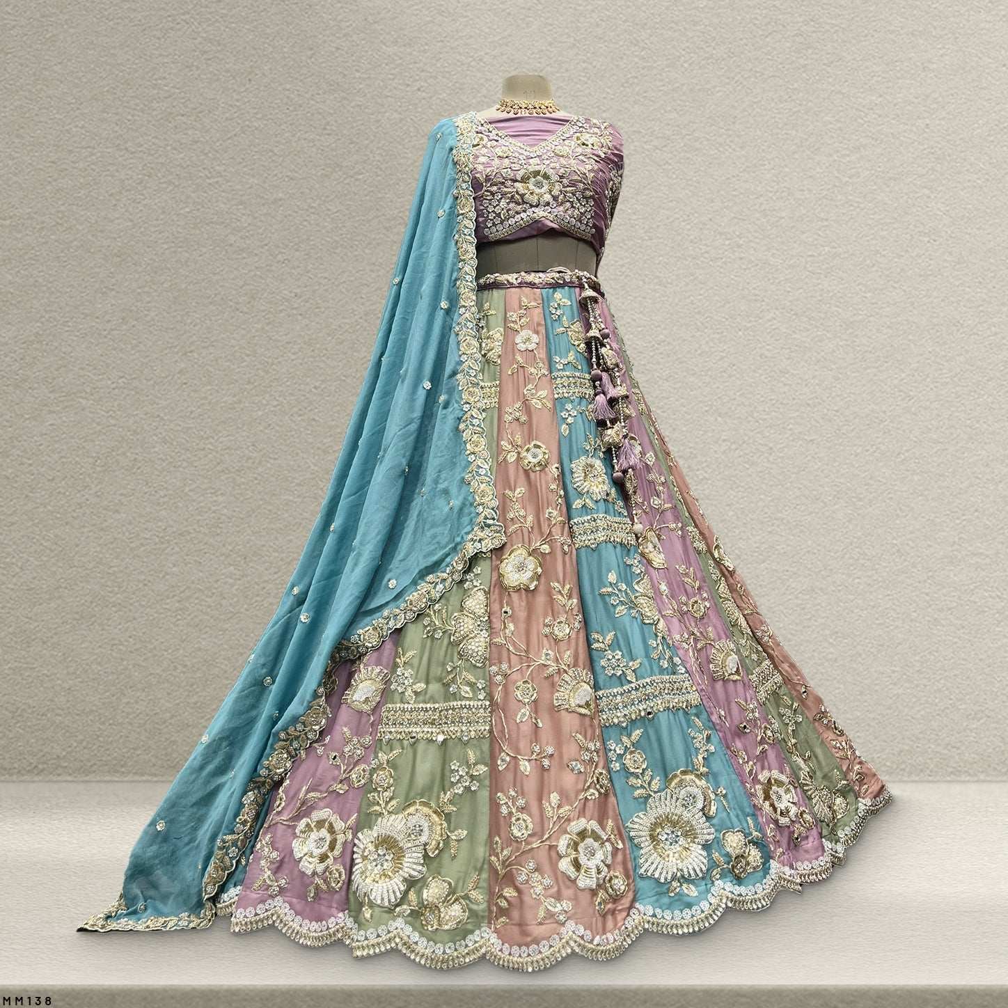Damsel - Crystal Organza Lehenga Multicolor Gorgeous Zari Work
