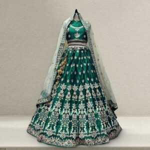 Damsel - Threadwork Deep Green Raw Silk Lehenga