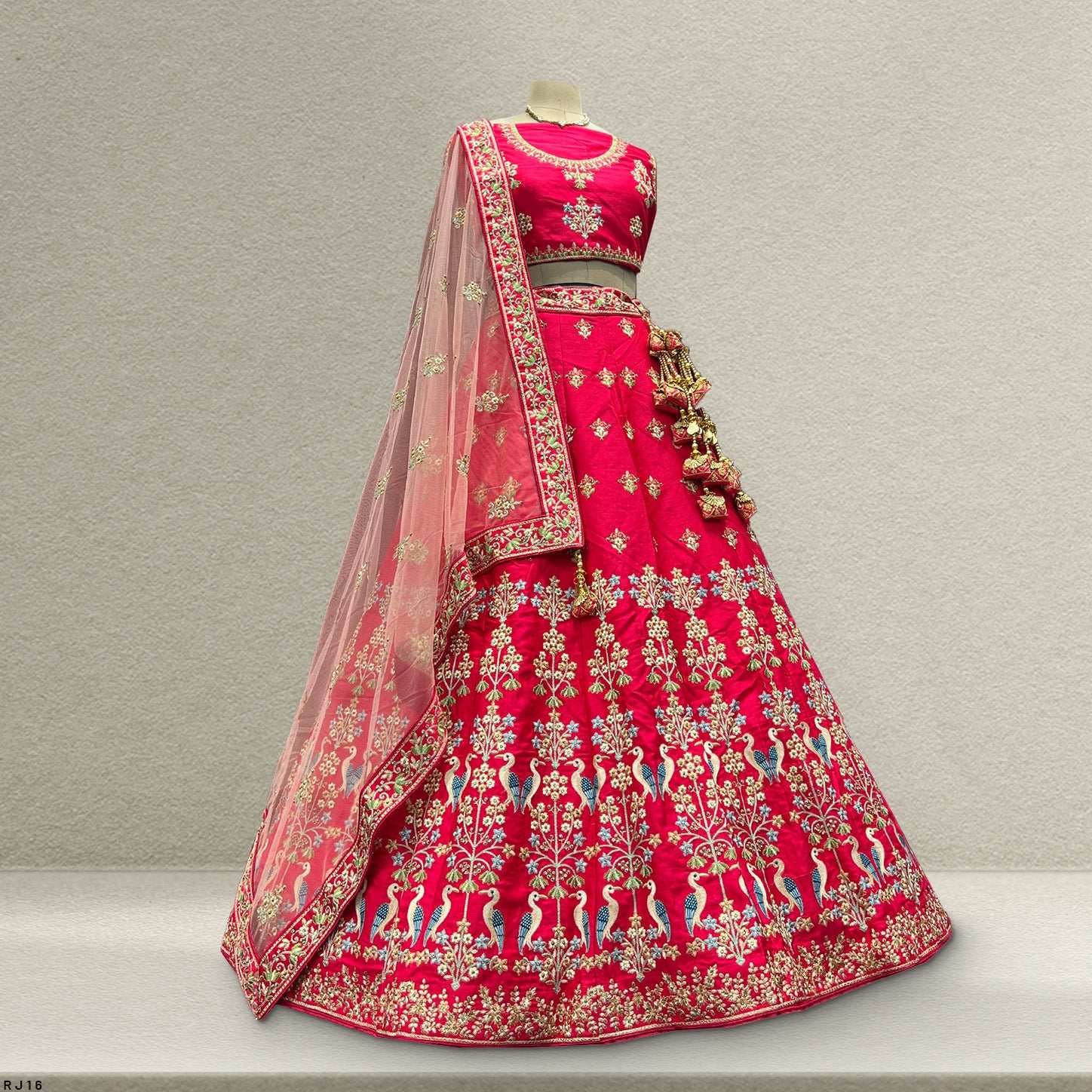 Damsel - Threadwork Pink Raw Silk Lehenga
