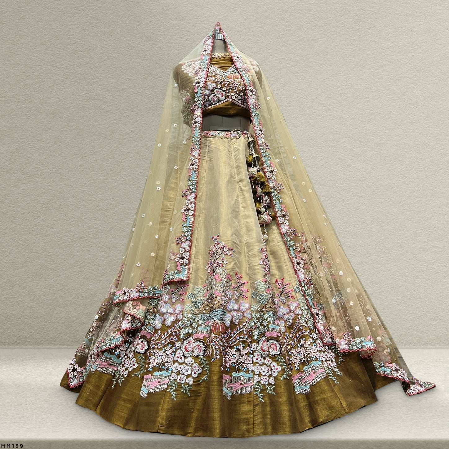 Damsel - Tissue Silk 3D Embellishments Multicolor Designer Lehenga