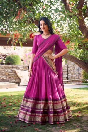 Doli - A Tale of Royalty, Woven in Chanderi and Zari Pink Lehenga Choli Set