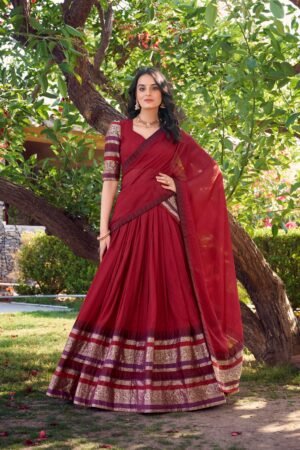 Doli - A Tale of Royalty, Woven in Chanderi and Zari Red Lehenga Choli Set