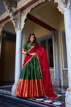 Doli - A Touch of South Indian Grace Green Zari Weaving Lehenga Choli