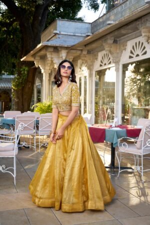 Doli - Gold Sequins and Thread Embroidery Work Mustard Lehenga Choli