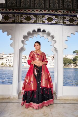 Doli - Jacquard Silk Weaving Zari Work Black Lehenga Choli Set