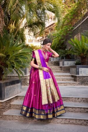 Doli - Jacquard Silk Zari Weaving Work Pink Lehenga Choli set