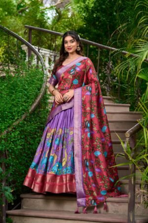 Doli - Kalamkari Dola Silk Charm Lavendar Lehenga Choli Set