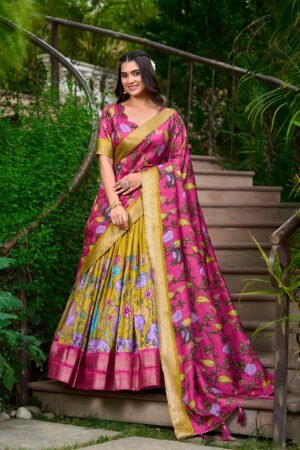 Doli - Kalamkari Dola Silk Charm Yellow Pink Lehenga Choli Set