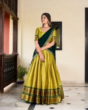 Doli - Paithani Artistry on Cotton Silk Parrot Lehenga Choli Set