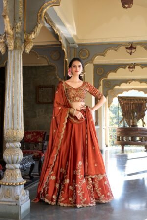 Doli - Rangoli Silk Sequins and Thread Embroidery Work Orange Lehenga Choli
