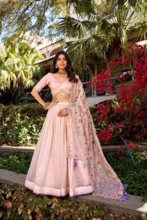Doli - Sequins and Thread Embroidery All Over Butties Light Pink Lehenga Choli