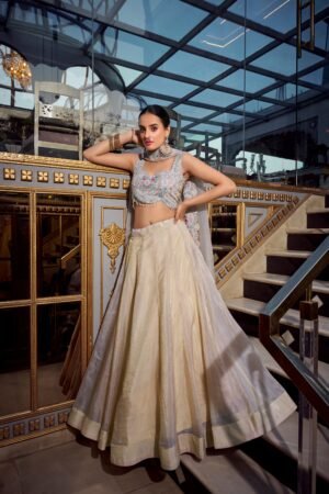 Doli - Sequins and Thread Embroidery with Diamond Cream Lehenga Choli