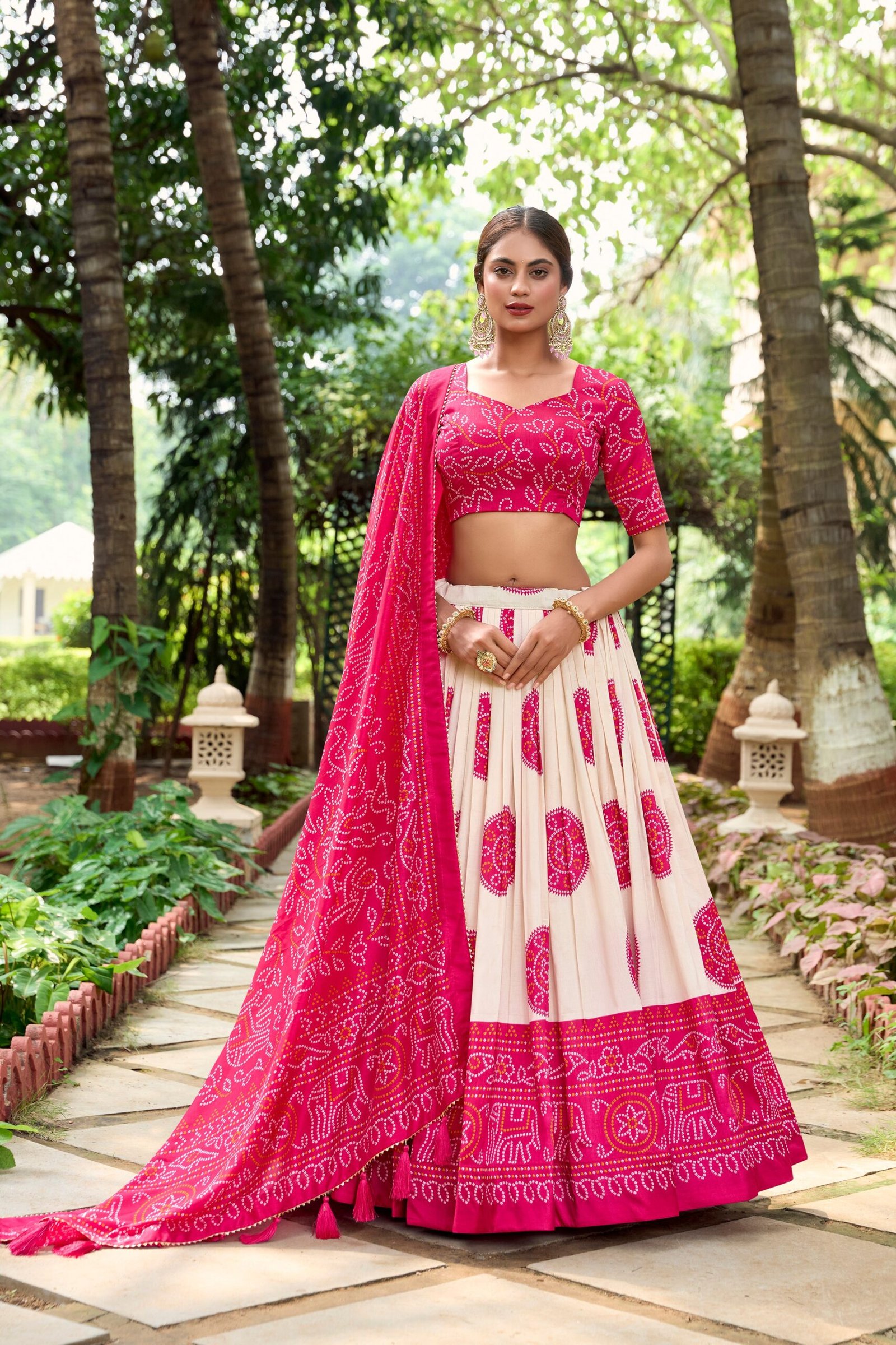 Doli - Tussar Silk Bandhej Print Pink Lehenga Choli Set