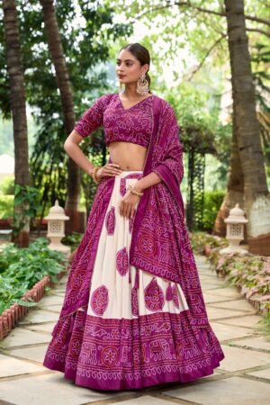 Doli - Tussar Silk Bandhej Print Purple Lehenga Choli Set