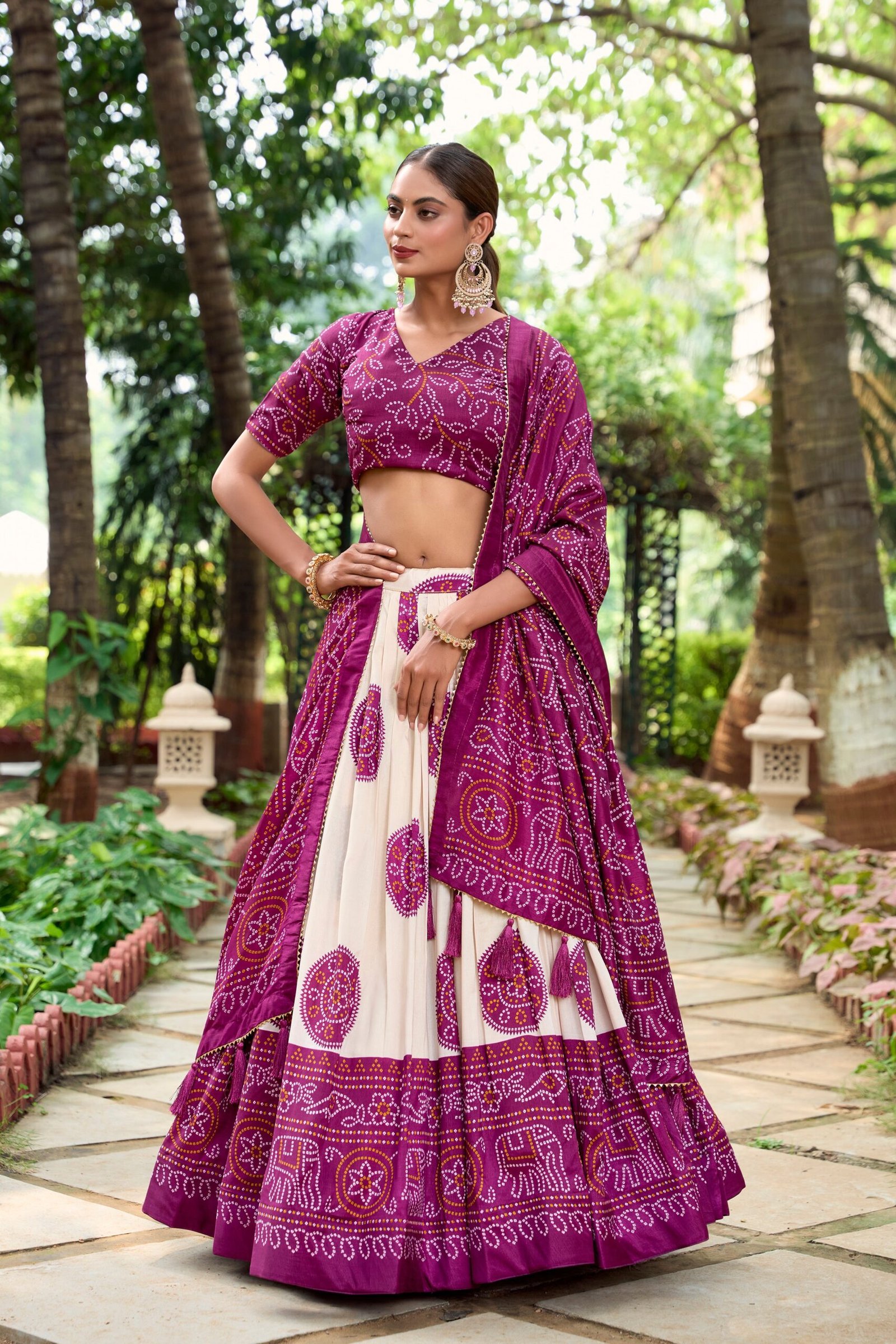 Doli - Tussar Silk Bandhej Print Purple Lehenga Choli Set
