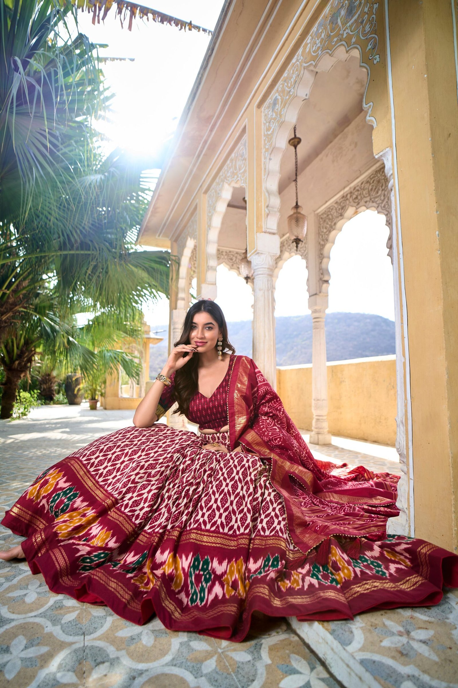 Doli - Tussar Silk Ikkat Print with Foil Work Maroon Lehenga Choli Set