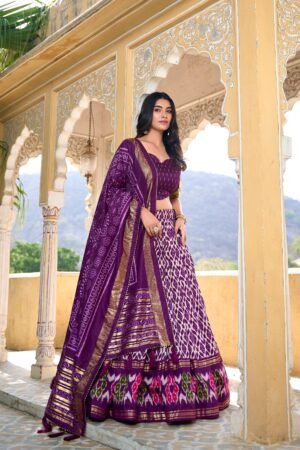 Doli - Tussar Silk Ikkat Print with Foil Work Purple Lehenga Choli Set