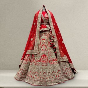 Dulhan in Red Lehenga Elegance: Raw Silk Royal Red Bridal Lehenga