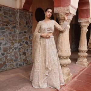 Jazzagals - Beads & Pearls Handwork Ivory Color Designer Lehenga