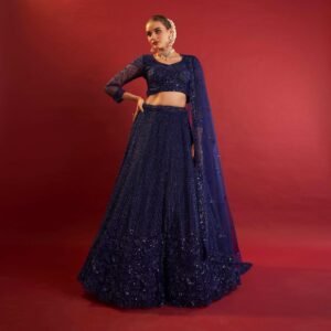 Jazzagals - Designer Replica Monotone Handwork Couture Lehenga Blue