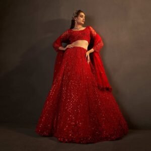 Jazzagals - Designer Replica Red Self Handwork Couture Lehenga