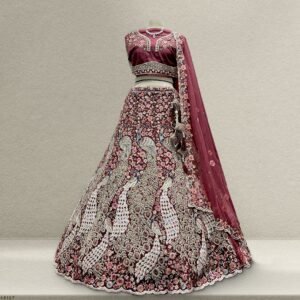 Jazzagals - The Modern Peacock Design Cocktail Reception Lehenga Maroon