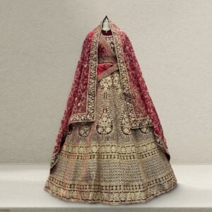 Pagfera - Double Dupatta Maroon & Gold Bridal Lehenga