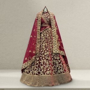 Pagfera - Double Dupatta Maroon & Gold Bridal Lehenga