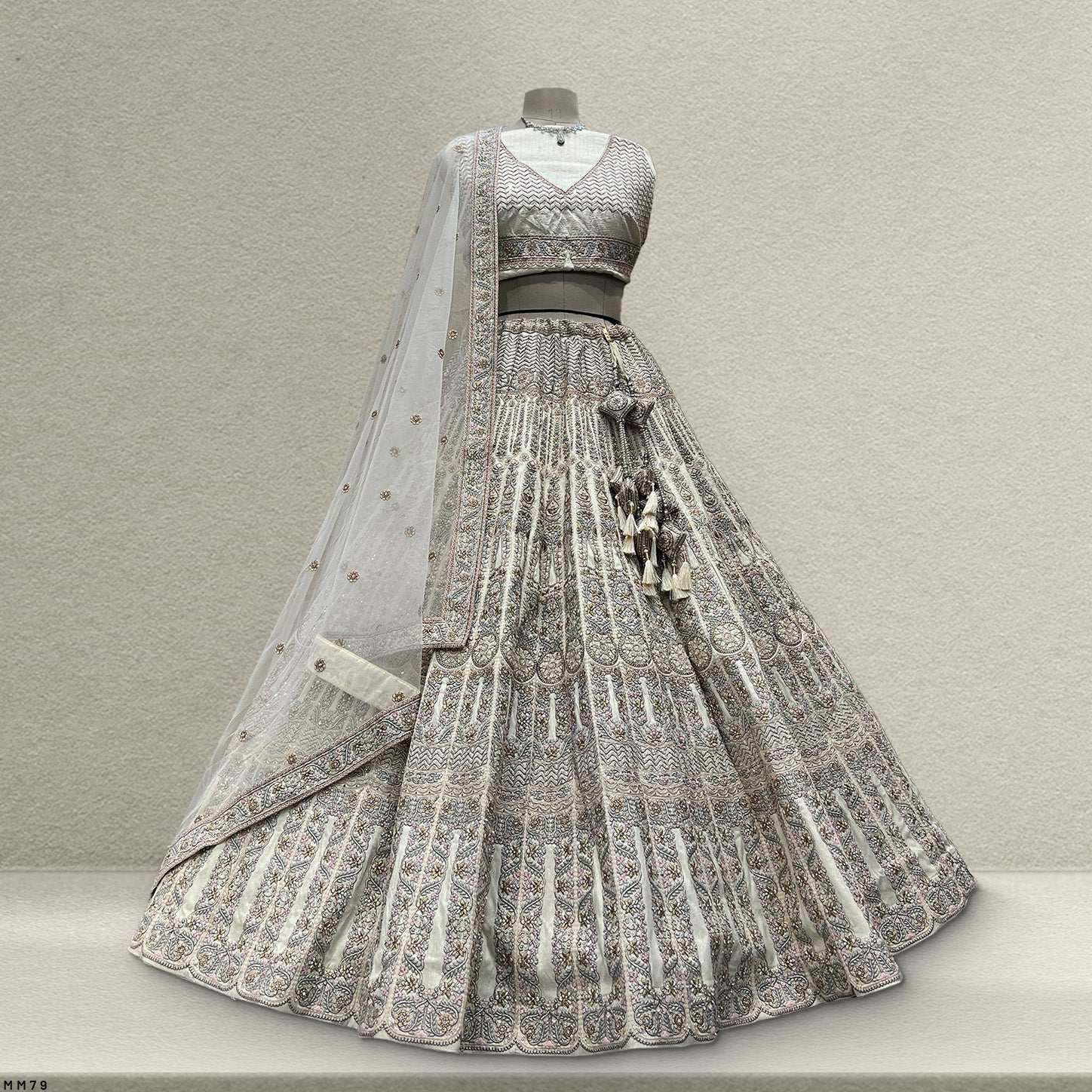 Rosé - Wedding Trousseau in Pastel Hues Off White Lehenga