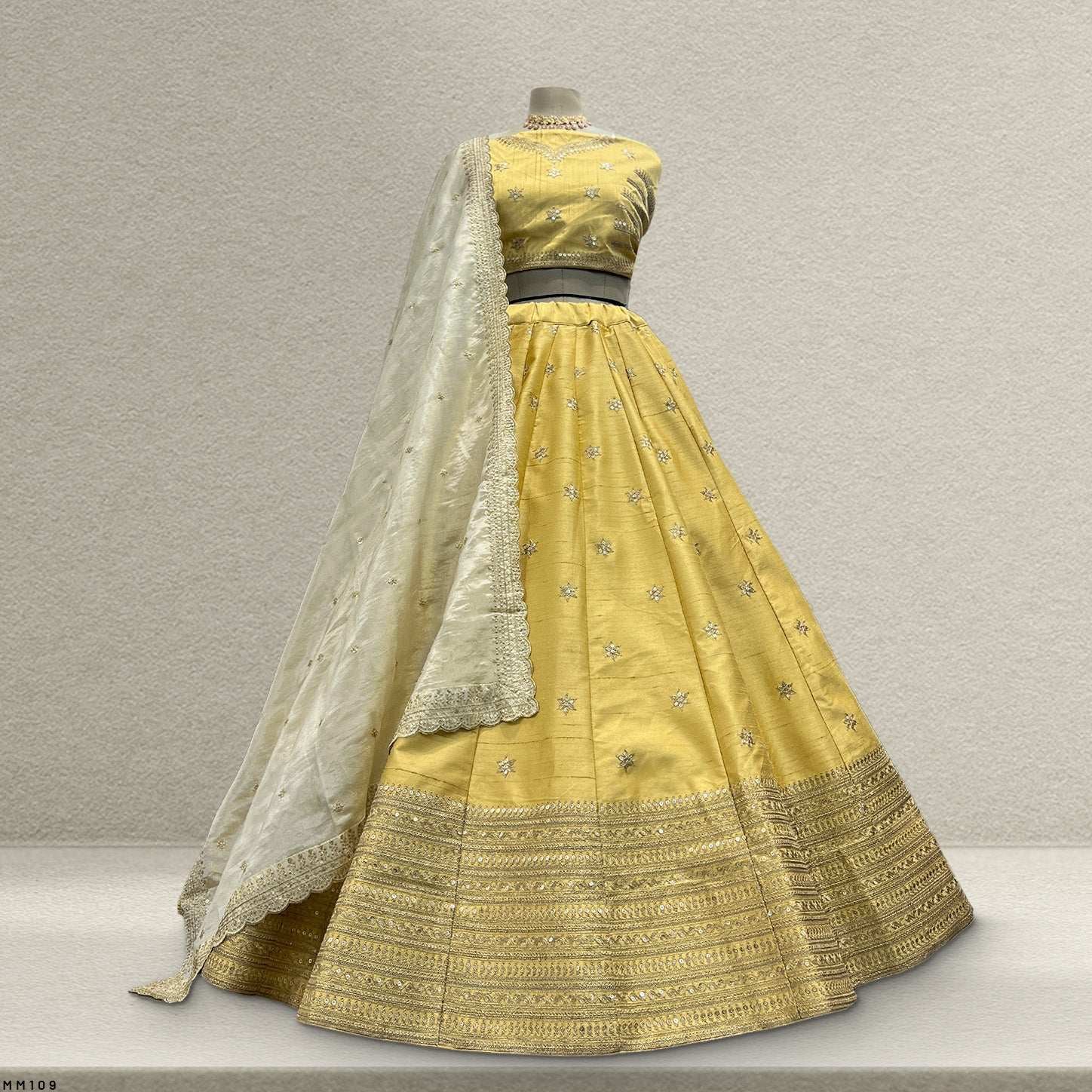 Royal Baggi - Raw Silk 20 Kali Flared Minimal Designer Lehenga - Buttercup Bliss