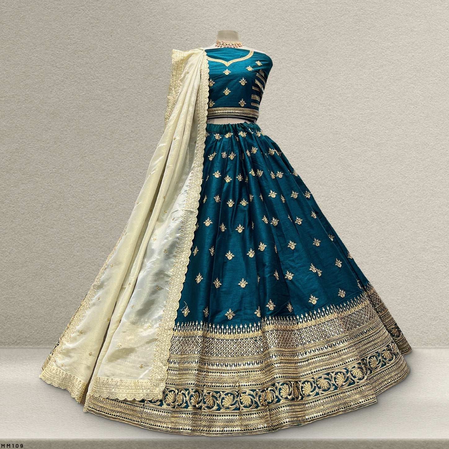 Royal Baggi - Raw Silk 20 Kali Flared Minimal Designer Lehenga - Mystic Teal