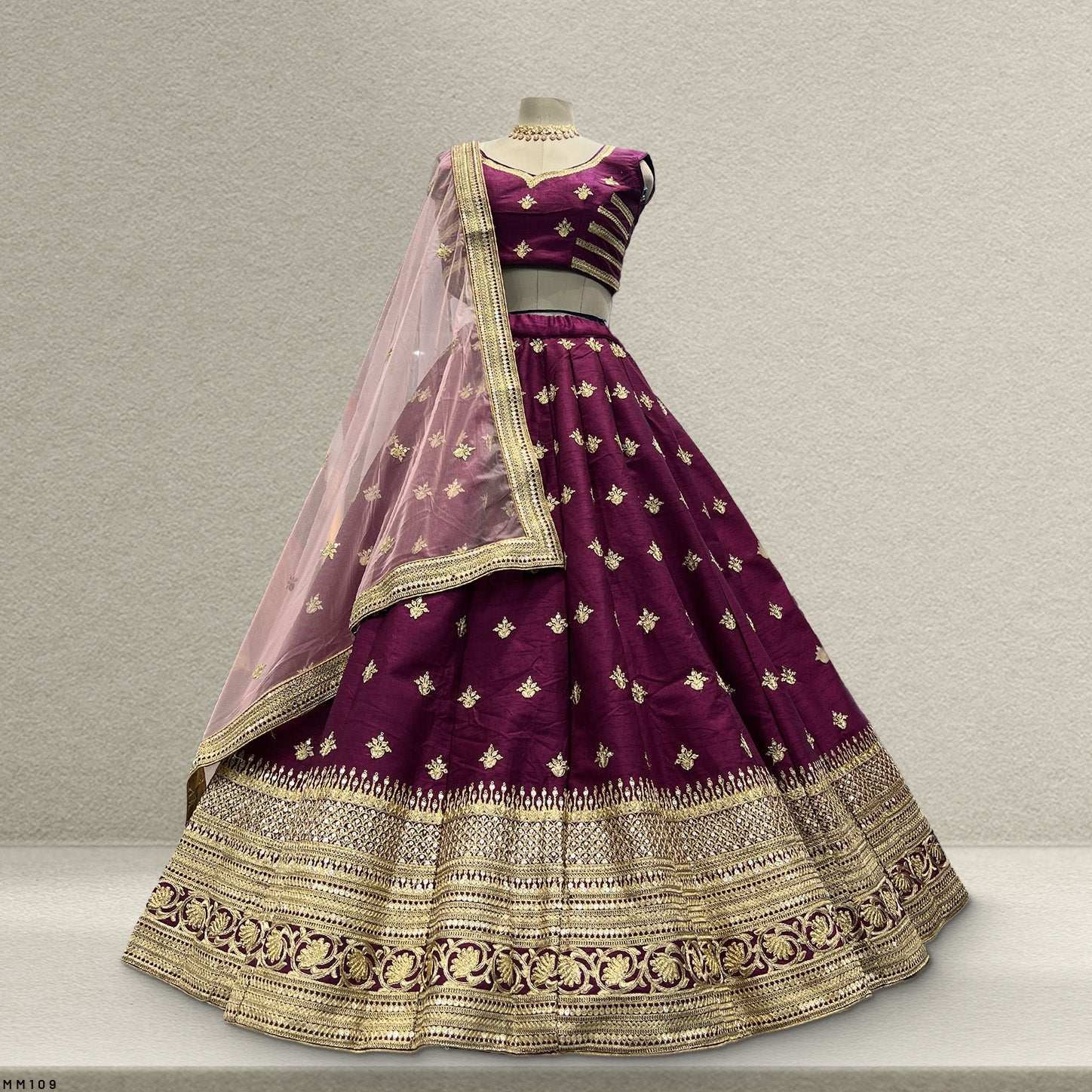 Royal Baggi - Raw Silk 20 Kali Flared Minimal Designer Lehenga - Regal Merlot