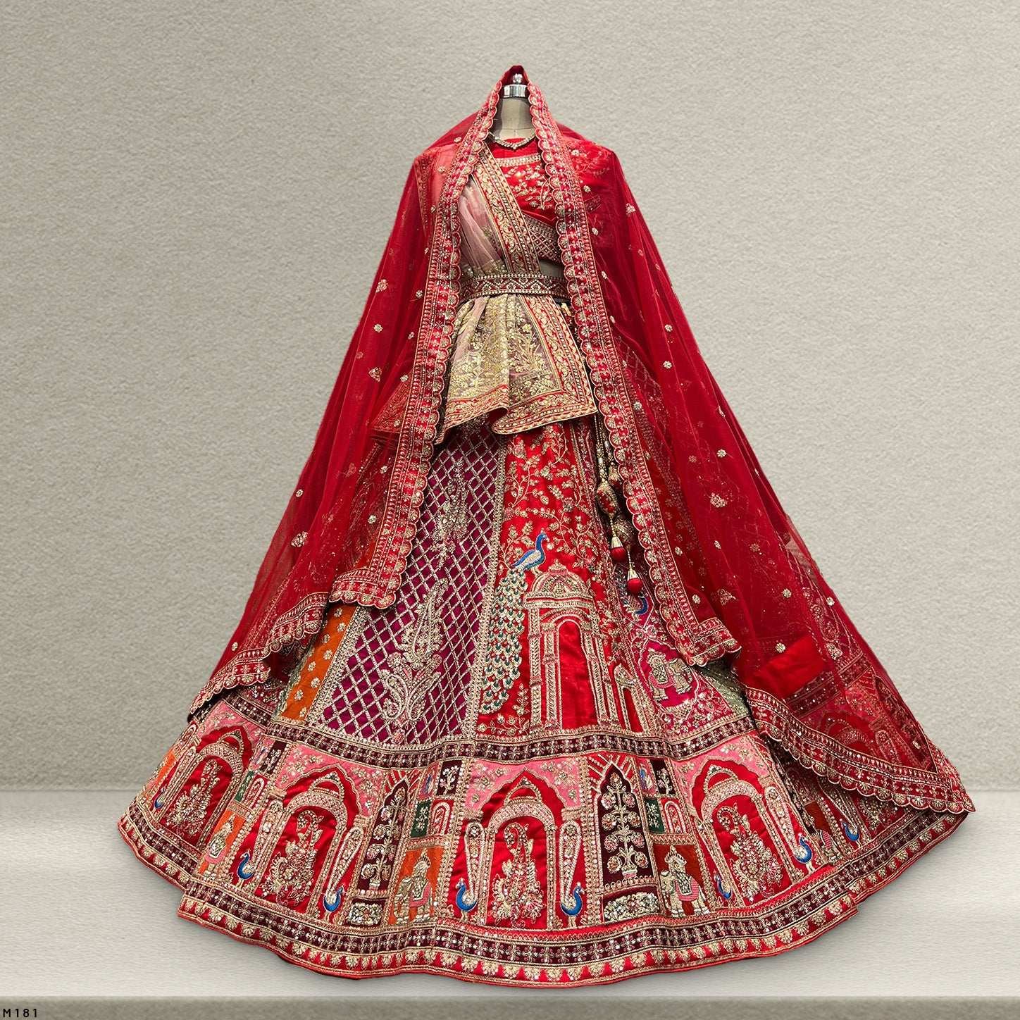 Sangria : Double Dupatta Minimal Royal Red Bridal Lehenga