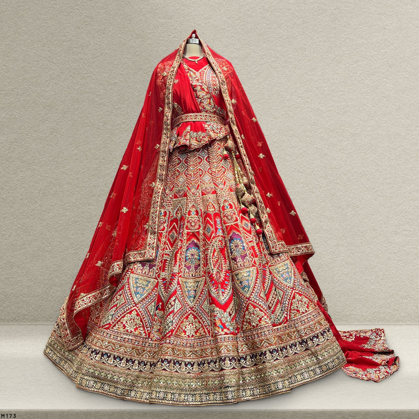 Sangria : Double Dupatta Royal Red Bridal Lehenga