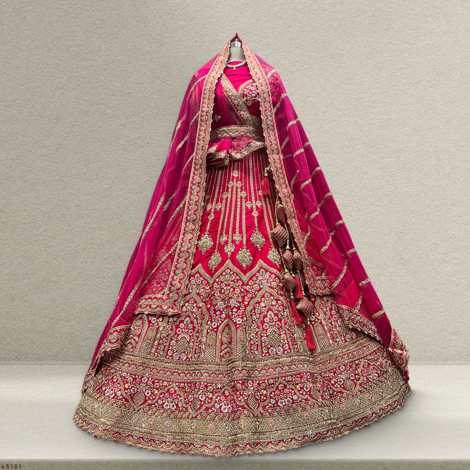 Sangria : Double Dupatta Silk Rani Pink Bridal Lehenga