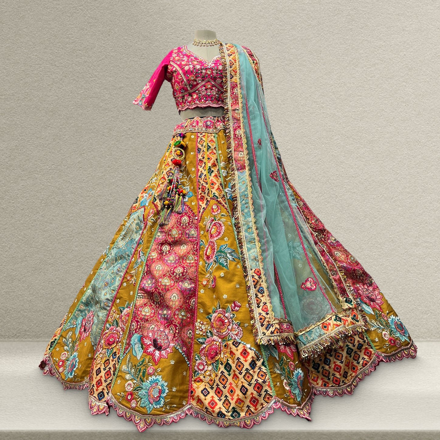 Shringaar: Multicolor Banarasi Silk Lehenga with Intricate Silk Work Blouse
