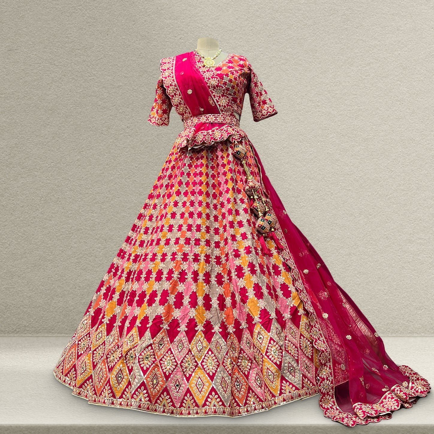 Shringaar: Multicolor Banarasi Silk Lehenga with Intricate Silk Work Blouse