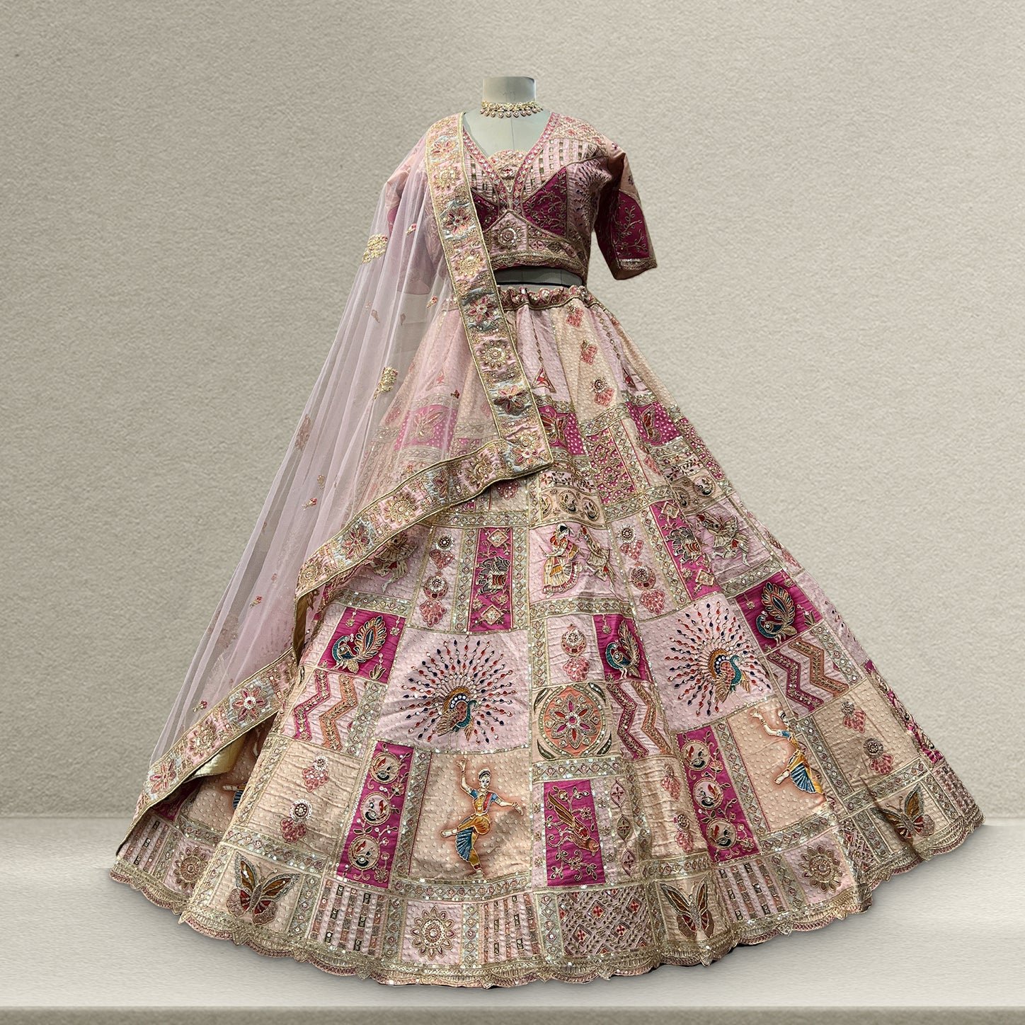 Shringaar: Multicolor Banarasi Silk Lehenga with Intricate Silk Work Blouse